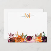 秋のフローラバラブルガンディーパープル金ゴールドモノグラム ノートカード (正面/裏面)