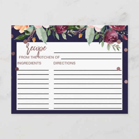 秋のフローラバラ金ゴールドブライダルシャワーレシピカード ポストカード (正面)