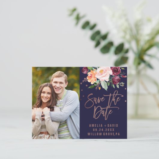 秋のフローラバラ金ゴールド日付写真の保存 案内ポストカード (スタンド正面)