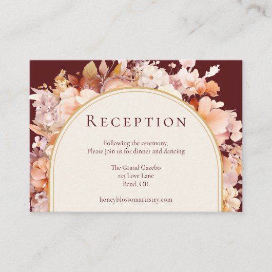 秋のフローラバーガンディークリームウェディングレセプション エンクロージャーカード (正面)