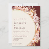 秋のフローラバーグンディモダンクリームフォト結婚ズ 招待状 (正面)