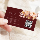 秋のフローラバーグンディ結婚クリームのQRコードRSVP エンクロージャーカード