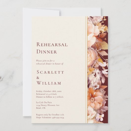 秋のフローラバーモダングンディ結婚のリハーサル 招待状 (正面)