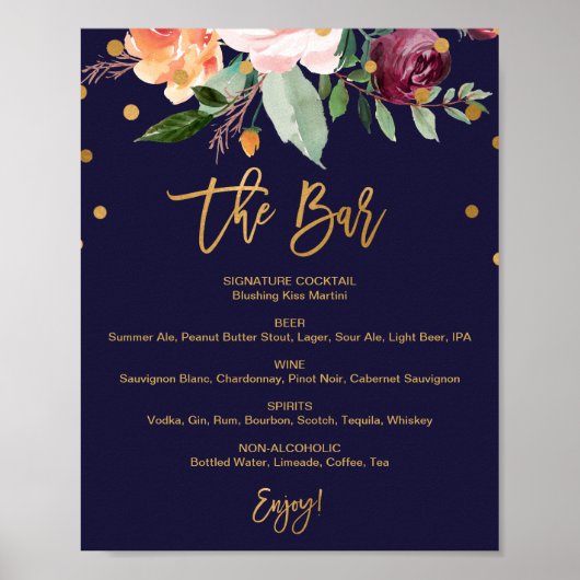 秋のフローラバー結婚のメニューサイン ポスター (正面)