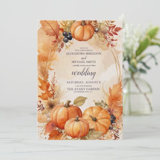 秋のフローラパンプキンスクリップ結婚式招待状 招待状 (スタンド正面)