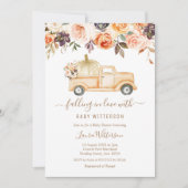 秋のフローラピーチトラックカボチャ赤ちゃんシャワー 招待状 (正面)