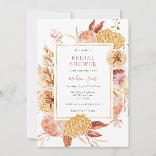 秋のフローラフレームブライダルシャワー招待 招待状 (正面)