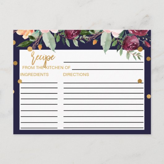 秋のフローラブライダルシャワーレシピカード ポストカード (正面)