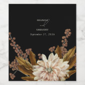 秋のフローラブラックウォーターカラー秋の結婚式 ワインラベル (シングルラベル)