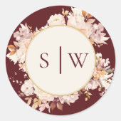 秋のフローラブルガンディ結婚クリーム封筒用シール ラウンドシール (正面)