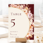 秋のフローラブルガンディ結婚クリーム テーブルナンバー<br><div class="desc">秋のフローラブルゴーニュ結婚ーのテーブル番号デザインは、ヴィンテージの魅力とエレガンスの本質を具現化した夢のようなアンサンブルモダンである。秋の花模様や紅葉離れの金ゴールドの幾何学的なアクセントを備えたデザインを使用して、私たちのはシンプル、あなたの夏や秋のお祝いに最適な魅力的な美的を提供している。暗いブルゴーニュやベージュの背景に、招待状、文房具、デコのキュレーションされたセレクションは、温かさと自然美しいを醸し出し、特別な一日を迎える魅力的な雰囲気を作り出している。今日のコレクションと秋の祝美しいとあなたの結婚式の日を探索しなさい。調整パーソナライズされたや質問は遠慮なく連絡を取る。</div>