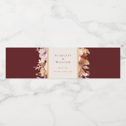 秋のフローラブルガンディ結婚クリーム ペットボトルラベル (シングルラベル)