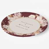 秋のフローラブルガンディ結婚クリーム ペーパープレート (アングル)
