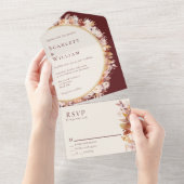 秋のフローラブルグンディシンプルクリーム結婚RSVP オールインワン招待状 (貼ってはがせる)