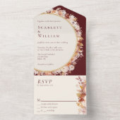 秋のフローラブルグンディシンプルクリーム結婚RSVP オールインワン招待状 (内側)