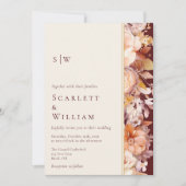 秋のフローラブルグンディモダンモノグラム結婚ズ 招待状 (正面)