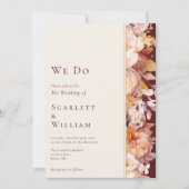 秋のフローラブルゴーニュモダンークリー結婚ム 招待状 (正面)