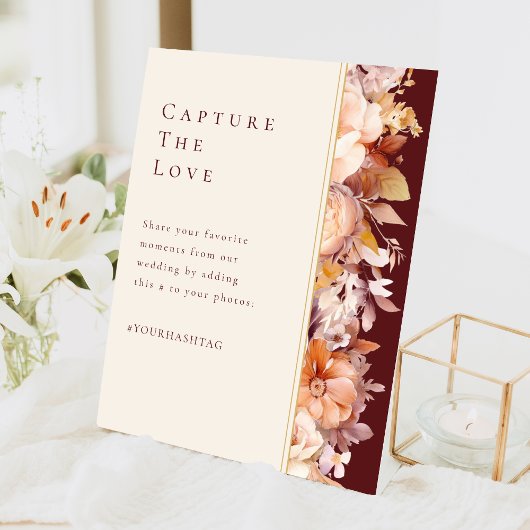 秋のフローラブルゴーニュ結婚ークリームのハッシュタグ 台座サイン