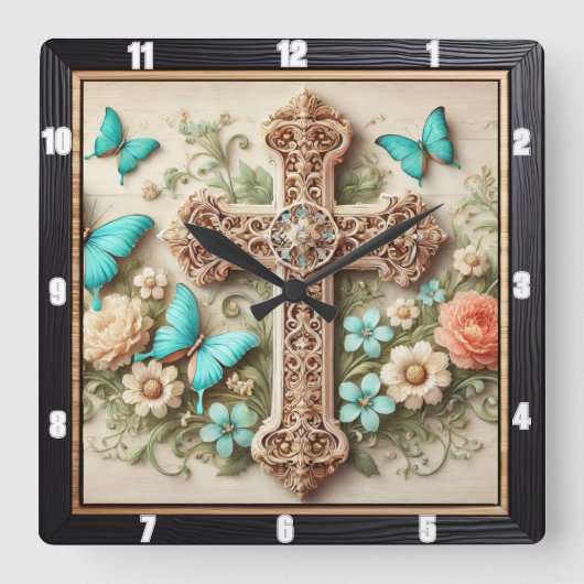 秋のフローラブーケ秋 スクエア壁時計 (正面)