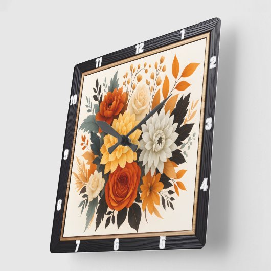 秋のフローラブーケ自然 スクエア壁時計 (傾斜)