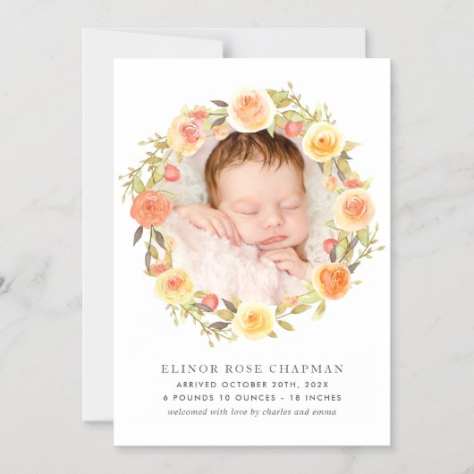 秋のフローラベビー磁気誕生発表 マグネット招待状 (正面)