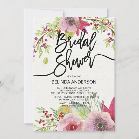 秋のフローラモダンブライダルシャワーへの招待 招待状 (正面)