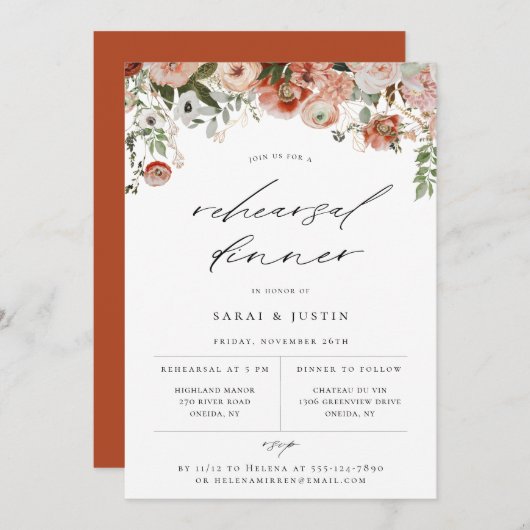 秋のフローラリハーサルディナー招待状 案内状 (正面/裏面)