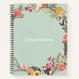 秋のフローラリースのセージグリーンと名前 ノートブック