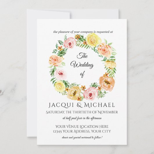 秋のフローラリースイエローnピーチバラリース 招待状 (正面)