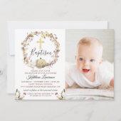 秋のフローラリースカボチャ秋バプテスマ写真 招待状 (正面)