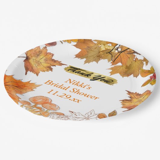 秋のフローラリースカボチャ金ゴールドありがとう好意 ペーパープレート (アングル)