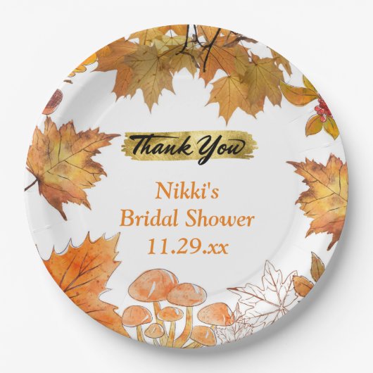 秋のフローラリースカボチャ金ゴールドありがとう好意 ペーパープレート (正面)