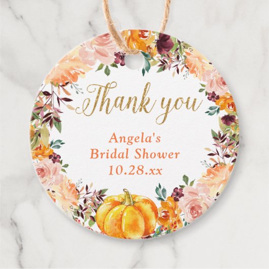 秋のフローラリースカボチャ金ゴールドサンキュー フェイバータグ (正面)