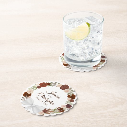 秋のフローラリースラストオレンジ&ピーチ結婚ズ ペーパーコースター (インサイチュ)