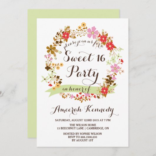 秋のフローラリースSweet sixteen招待状 招待状 (正面/裏面)