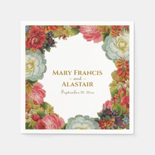 秋のフローラヴィンテージガーランド結婚ズ スタンダードカクテルナプキン (正面)