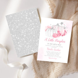 秋のフローラ小さなかぼちゃの女の子の赤ちゃんシャワー 招待状