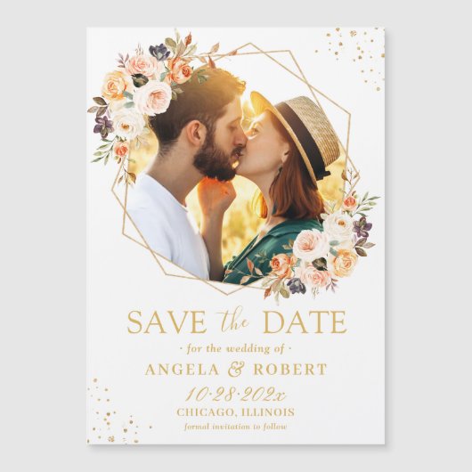秋のフローラ幾何学的な写真Save the Date Magnet (正面)