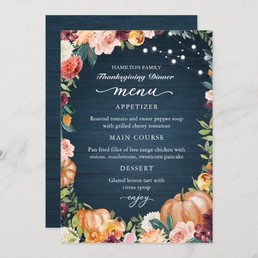 秋のフローラ感謝祭ディナーカード サンキューカード (正面/裏面)