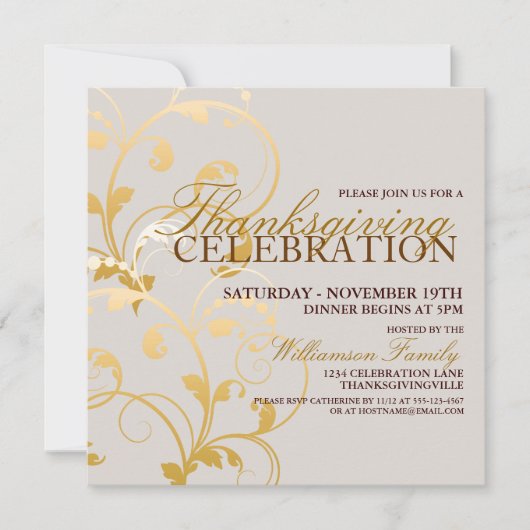秋のフローラ感謝祭ディナー招待状 招待状 (正面)