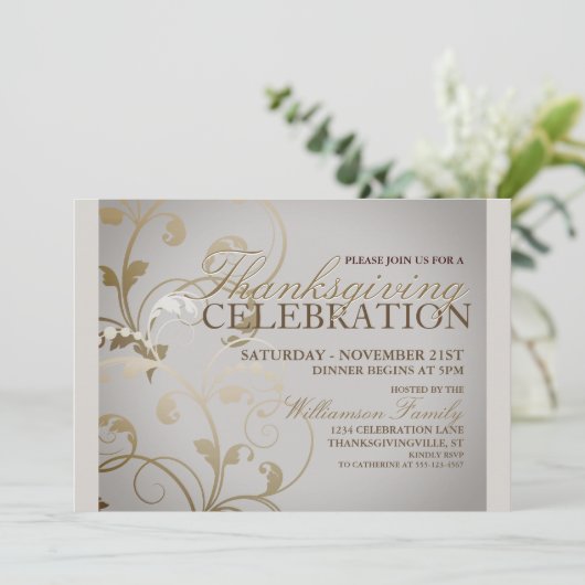 秋のフローラ感謝祭ディナー招待状 招待状 (スタンド正面)