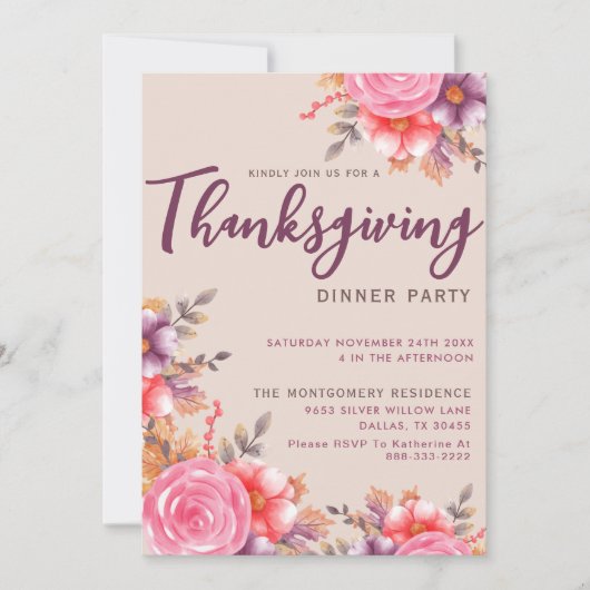秋のフローラ感謝祭ファミリーディナーパーティー 招待状 (正面)
