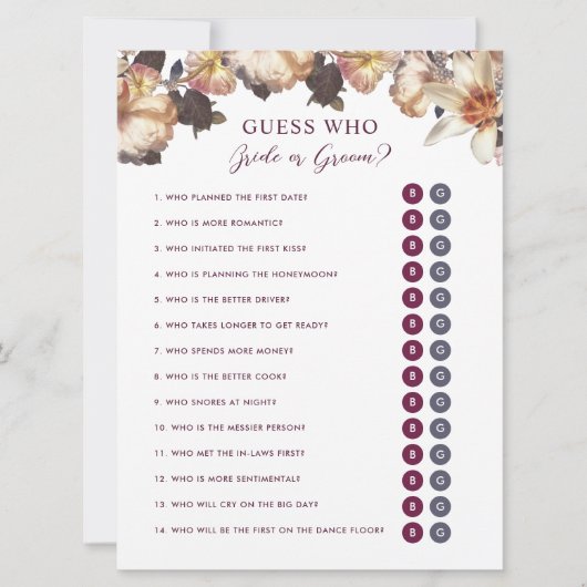 秋のフローラ推測だれか花婿シャワーゲーム 招待状 (正面)