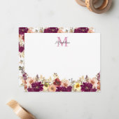 秋のフローラ梅フローラ水彩モノグラム ノートカード (正面/裏面インサイチュ)