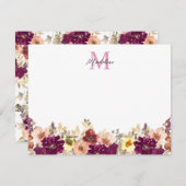 秋のフローラ梅フローラ水彩モノグラム ノートカード (正面/裏面)