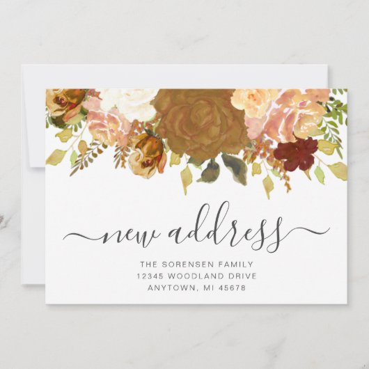 秋のフローラ水の色の家族の写真の移動 案内状 (正面)