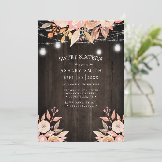 秋のフローラ水の色の文字列ライトスウィート16 招待状 (スタンド正面)