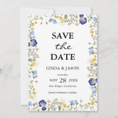 秋のフローラ水の色の結婚式の日付を保存 招待状 (正面)