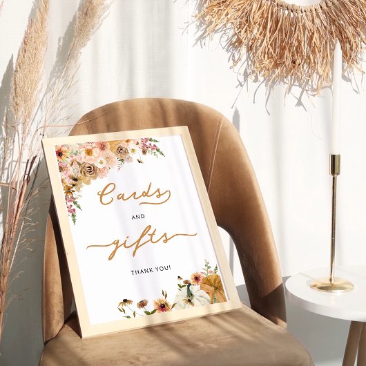 秋のフローラ水彩カボチャのカードとギフト ポスター