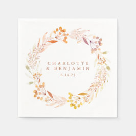 秋のフローラ水彩リースカスタムウェディング スタンダードカクテルナプキン